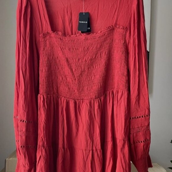 NWT Women's TORRID Red Lenny Smocked Babydoll Peasant Top Blouse Size 2 2X 18-20 - Picture 4 of 4